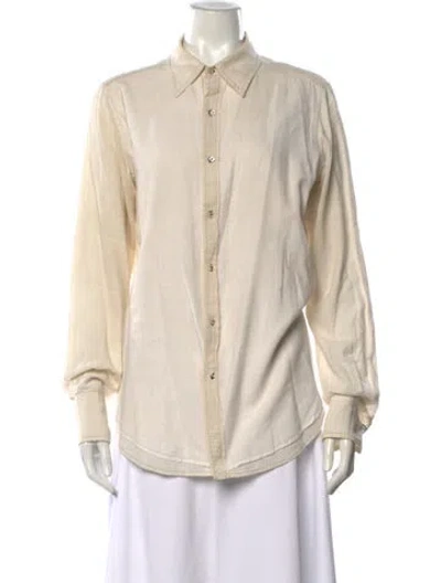 Pre-owned Dosa Long Sleeve Button-up Top In Neutral
