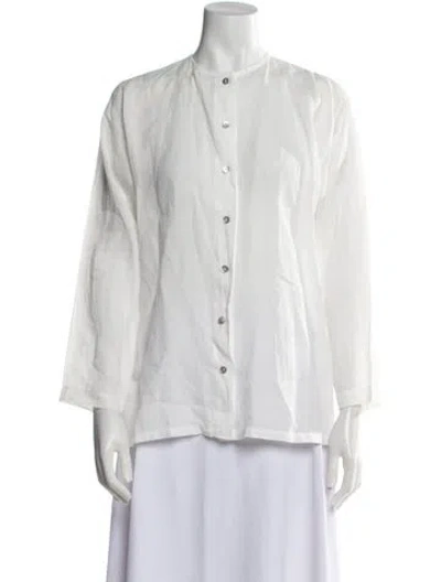 Pre-owned Dosa Long Sleeve Button-up Top In White