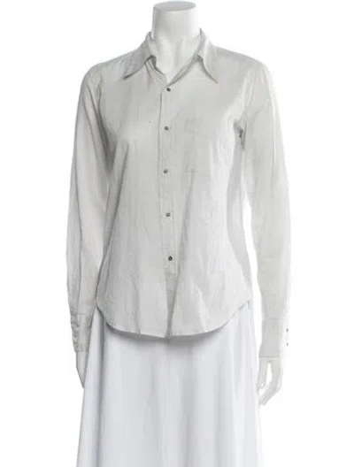 Pre-owned Dosa Long Sleeve Button-up Top In White