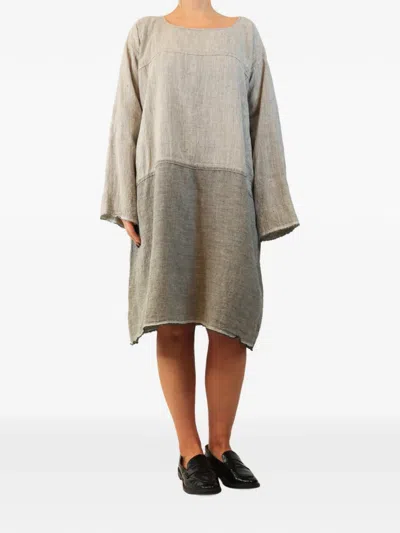 Pre-owned Dosa Long-sleeved Linen Midi Dress In Grey