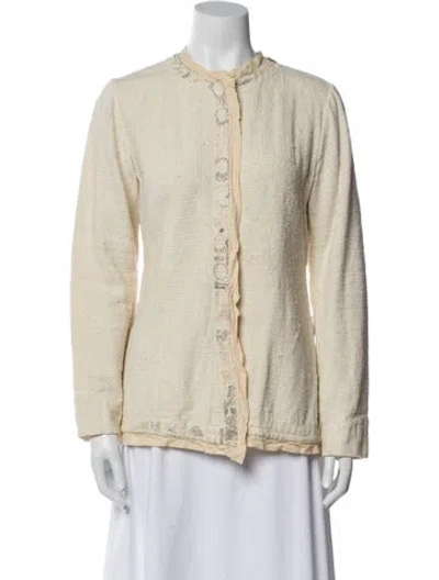 Pre-owned Dosa Mock Neck Long Sleeve Button-up Top In Neutral