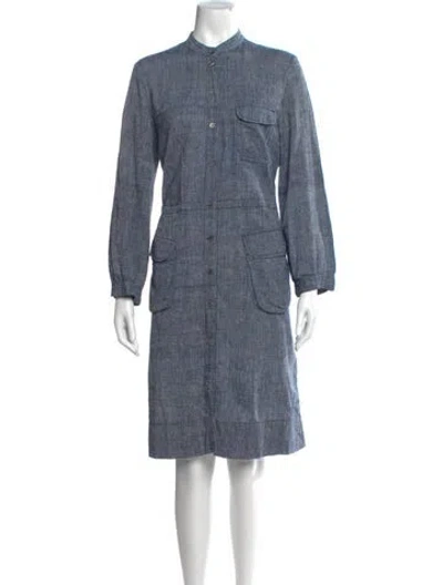 Pre-owned Dosa Mock Neck Midi Length Dress In Blue