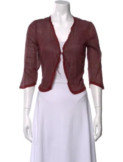 Pre-owned Dosa Open Front Three-quarter Sleeve Top In Burgundy