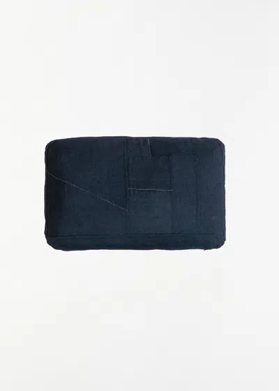 Dosa Patched Linen Pillow In Blue