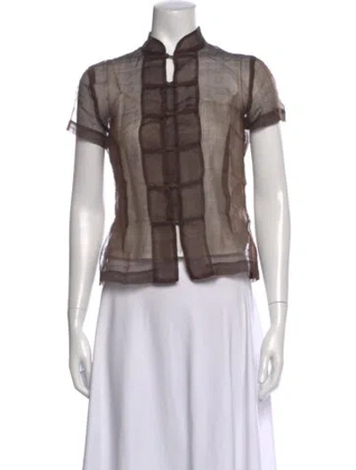 Pre-owned Dosa Patterned Short Sleeve Top In Brown