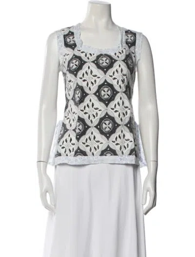 Pre-owned Dosa Patterned Square Neckline Top In White
