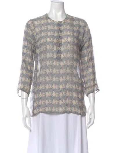 Pre-owned Dosa Patterned Three-quarter Sleeve Top In Gray