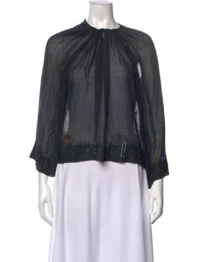 Pre-owned Dosa Patterned Tie Neck Blouse In Black