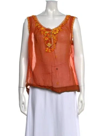 Pre-owned Dosa Patterned V-neck Top In Orange