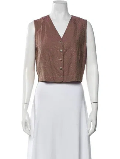 Pre-owned Dosa Patterned V-neck Top In White
