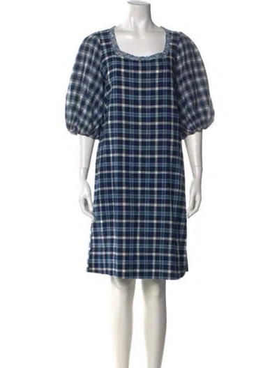 Pre-owned Dosa Plaid Print Knee-length Dress In Blue