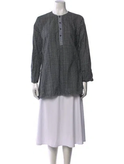 Pre-owned Dosa Plaid Print Long Sleeve Button-up Top In Black