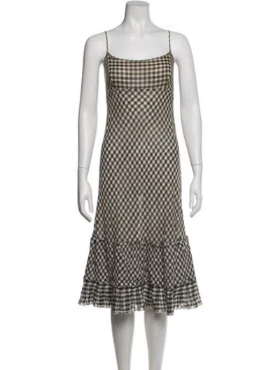 Pre-owned Dosa Plaid Print Midi Length Dress In Grey/neutrals