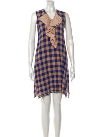 Pre-owned Dosa Plaid Print Mini Dress In Blue/orange