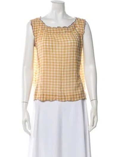 Pre-owned Dosa Plaid Print Scoop Neck Top In Yellow