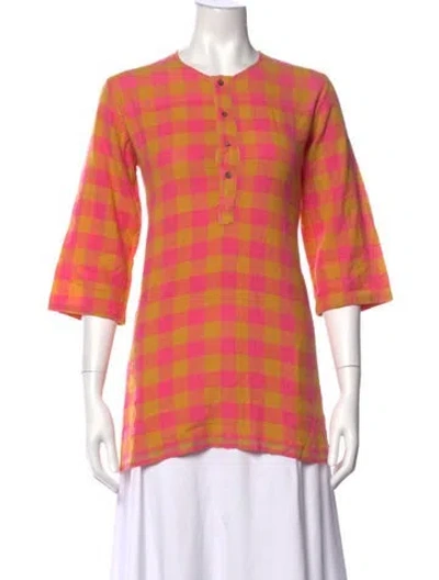 Pre-owned Dosa Plaid Print Three-quarter Sleeve Tunic In Orange