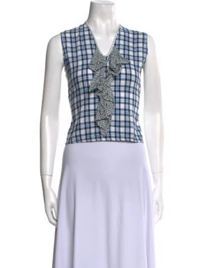 Pre-owned Dosa Plaid Print V-neck Crop Top In Multi