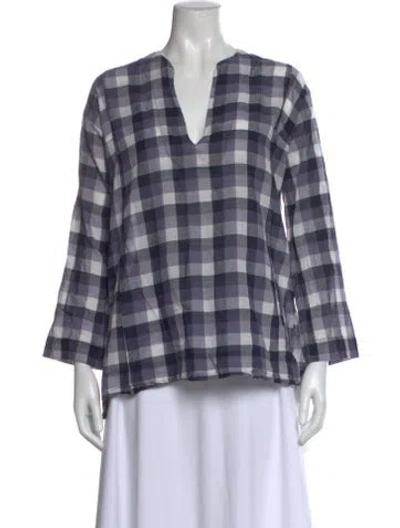 Pre-owned Dosa Plaid Print V-neck Top In Blue