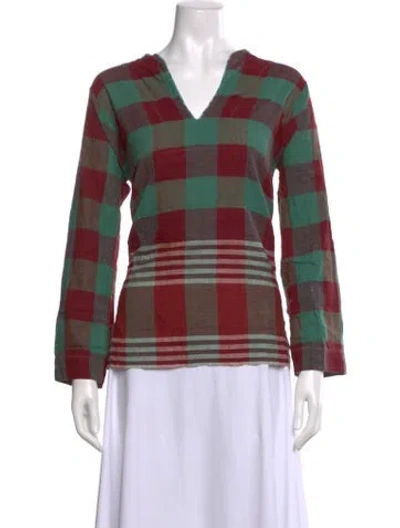 Pre-owned Dosa Plaid Print V-neck Top In Multi