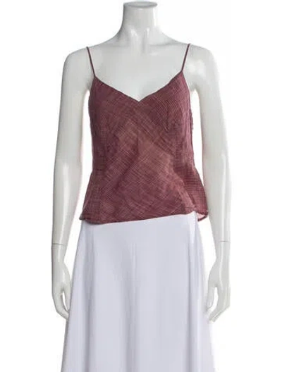 Pre-owned Dosa Plaid Print V-neck Top In Pink