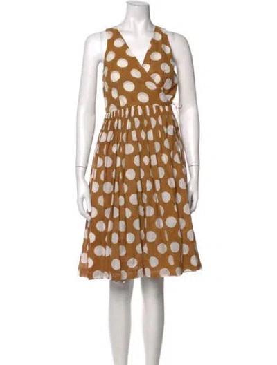 Pre-owned Dosa Polka Dot Print Knee-length Dress In Brown
