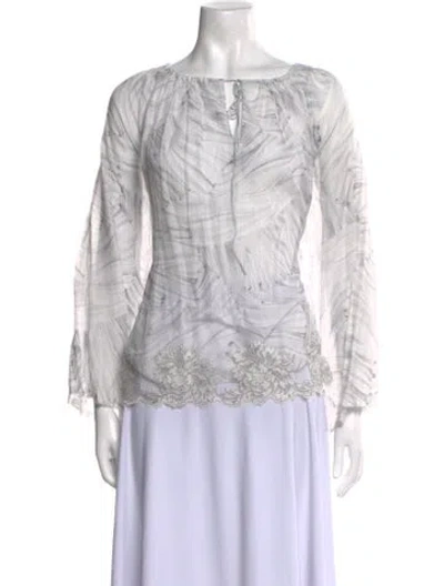 Pre-owned Dosa Printed Bateau Neckline Blouse In White