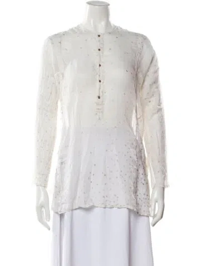 Pre-owned Dosa Printed Long Sleeve Tunic In White