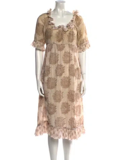 Pre-owned Dosa Printed Midi Length Dress In Neutral