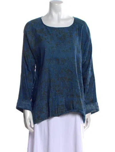 Pre-owned Dosa Printed Scoop Neck Blouse In Blue