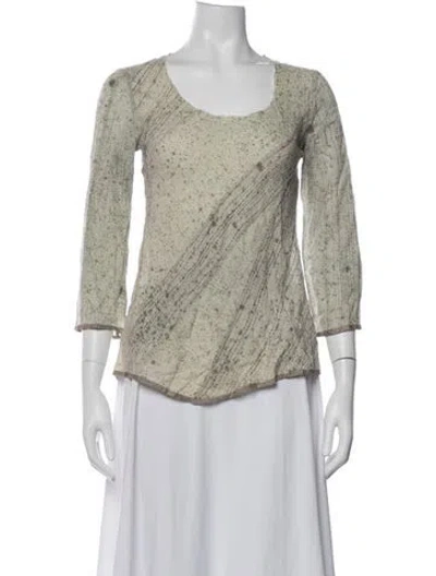 Pre-owned Dosa Printed Scoop Neck Top In Green