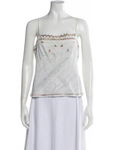 Pre-owned Dosa Printed Square Neckline Top In White