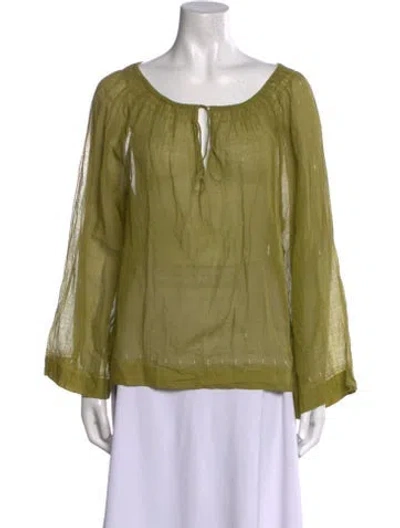Pre-owned Dosa Scoop Neck Long Sleeve Blouse In Green