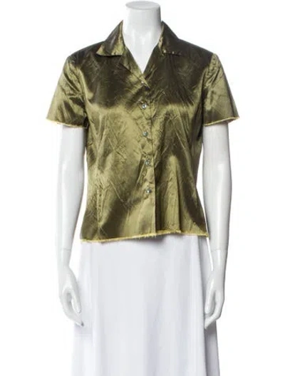 Pre-owned Dosa Silk Animal Print Button-up Top In Green