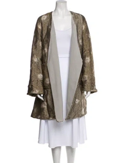 Pre-owned Dosa Silk Floral Print Coat In Brown