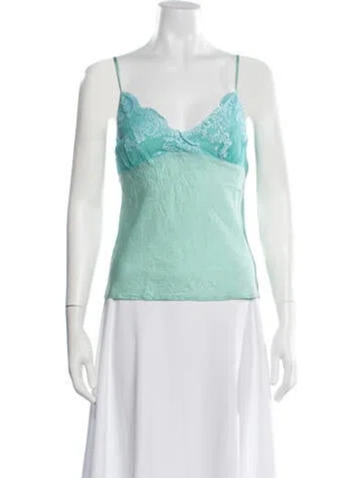 Pre-owned Dosa Silk Lace Pattern Top In Green