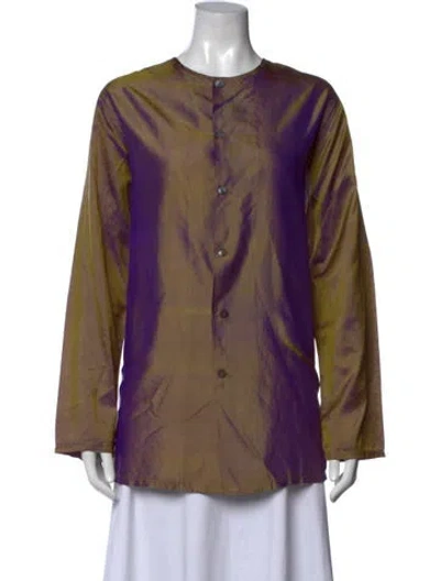 Pre-owned Dosa Silk Long Sleeve Button-up Top In Purple