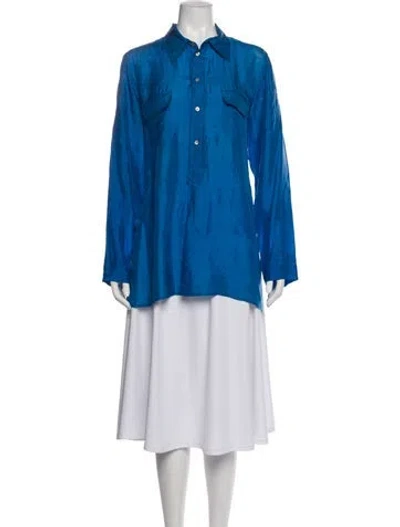 Pre-owned Dosa Silk Long Sleeve Top In Blue