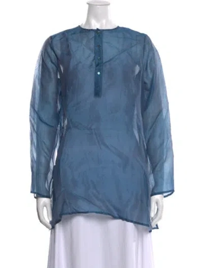 Pre-owned Dosa Silk Long Sleeve Tunic In Blue