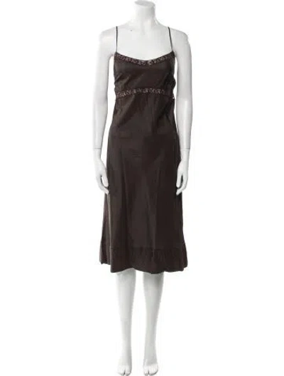 Pre-owned Dosa Silk Midi Length Dress In Brown