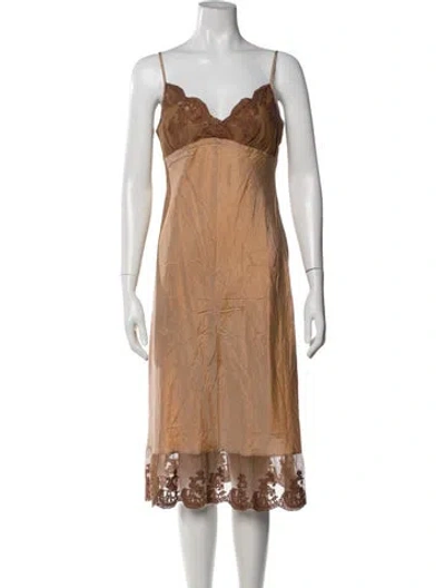 Pre-owned Dosa Silk Midi Length Dress In Brown