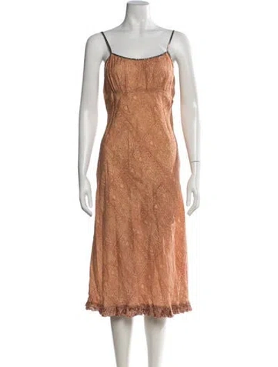 Pre-owned Dosa Silk Midi Length Dress In Orange