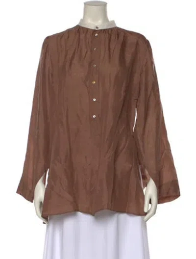 Pre-owned Dosa Silk Mock Neck Blouse In Brown