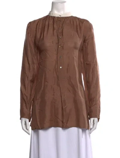 Pre-owned Dosa Silk Mock Neck Blouse In Brown