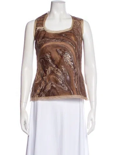 Pre-owned Dosa Silk Printed Top In Brown
