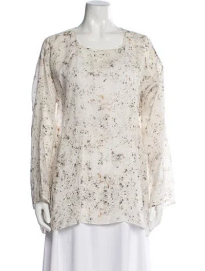 Pre-owned Dosa Silk Printed Top In Neutrals