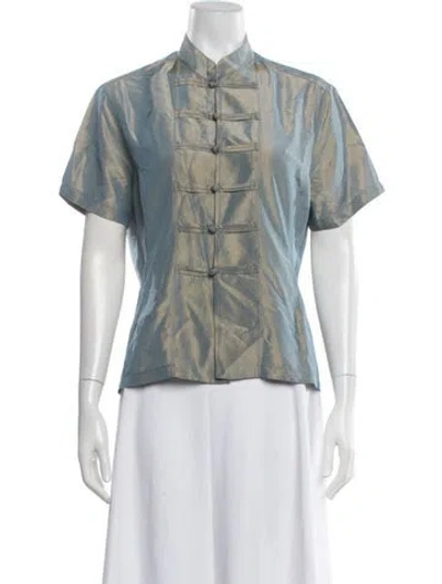 Pre-owned Dosa Silk Short Sleeve Button-up Top In Blue