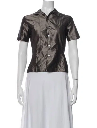 Pre-owned Dosa Silk Short Sleeve Button-up Top In White