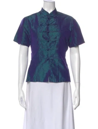 Pre-owned Dosa Silk Short Sleeve Top In Blue