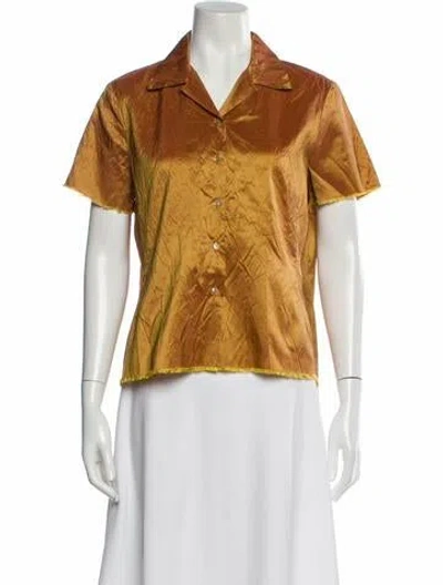 Pre-owned Dosa Silk Short Sleeve Top In Gold