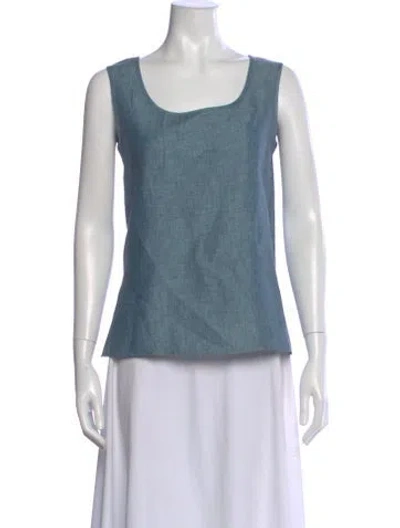 Pre-owned Dosa Silk Square Neckline Top In Blue